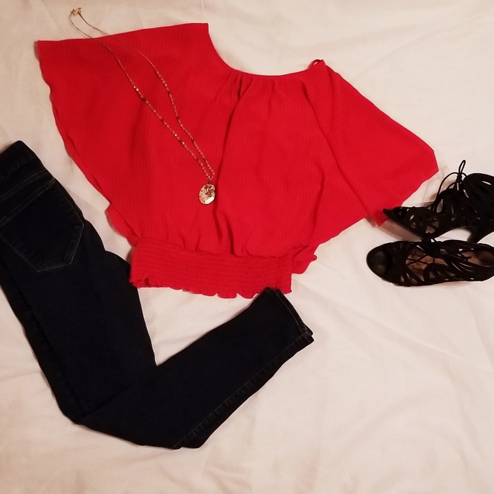 Red Batwing blouse w/ cami